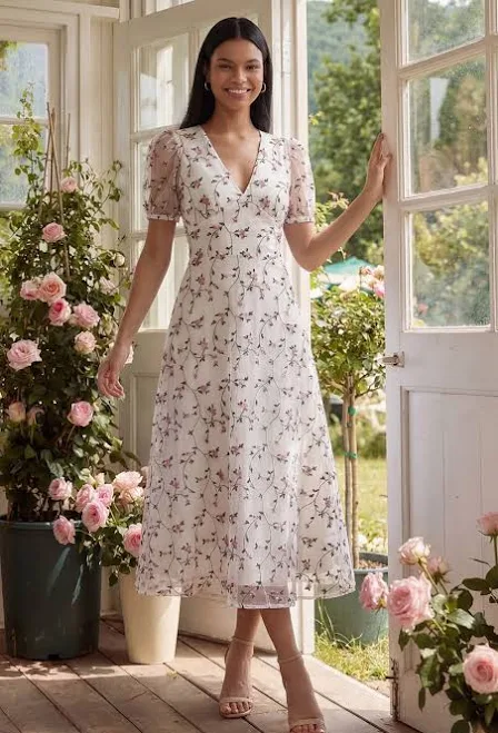 dress Wedtrend Women's Floral A-Line V-Neck Midi Dress with Short Sleeves Wedtrend $109