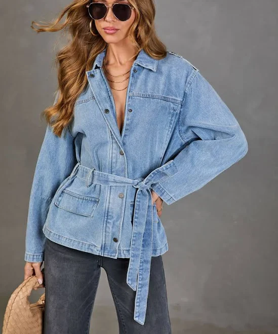 outerwear Weekend in Blue Waist Tie Denim Jacket VICI $68.6