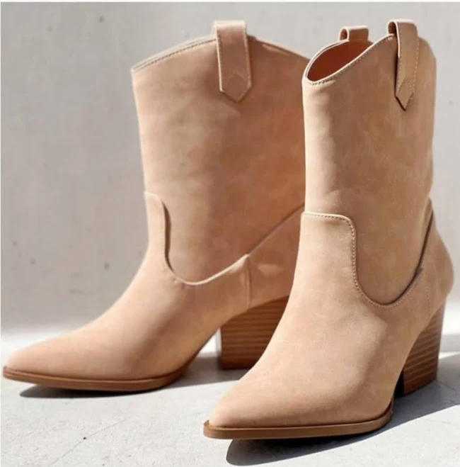 shoes Women Tan Distress Nubuck Faux Leather Western Ankle Boots eBay $30