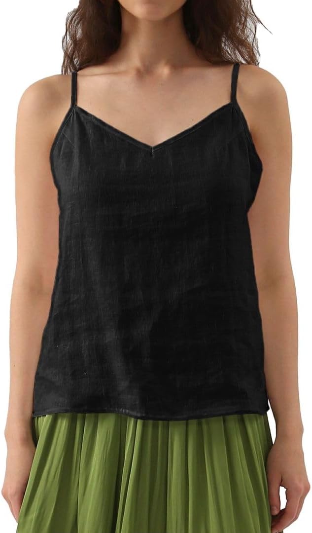 sleeveless top Women's 100% Linen Camisole Tank Top Adjustable Strap Tops Amazhiyu $19.99