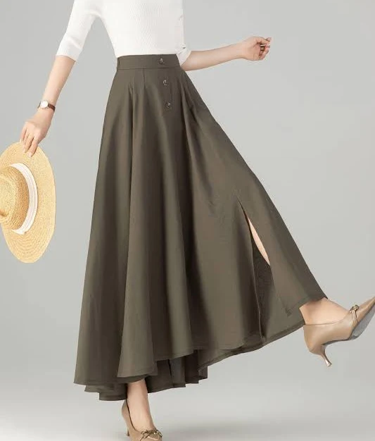maxi skirt Women's A-Line Linen Maxi Skirt with Side Slit Etsy - xiaolizi $75.65