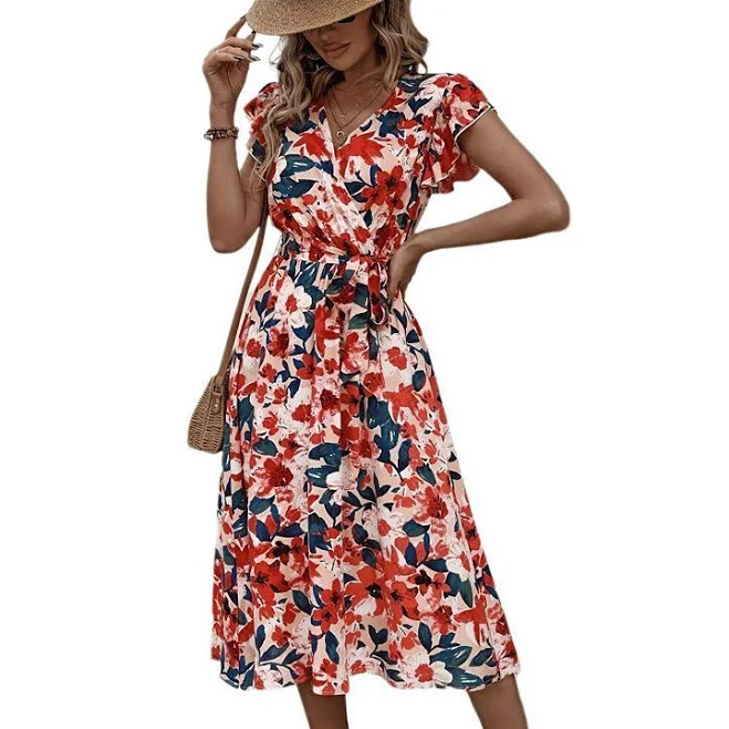 dress Women's Boho Floral Wrap V Neck Ruffle Sleeve Midi Dress Kohl's $35.09