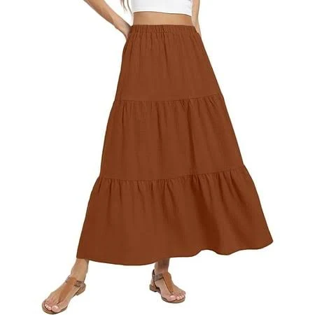 skirt Women's Boho Lightweight Flowy Tiered Maxi Skirt with Pockets Walmart - JWD $16.99