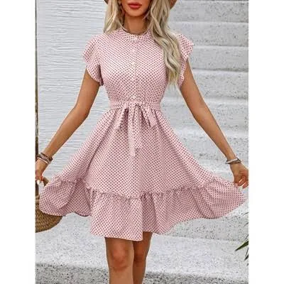sundress Women's Casual Ruffle Sleeve A-Line Polka Dot Mini Swing Dress with Belt Target $30.99
