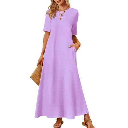 dress Women's Casual Short Sleeve Maxi Dress with Pockets Walmart - Merokeety USA $39.99