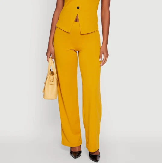 pants Womens Crepe Knit High Waisted Wide Leg Pants, Yellow, Size M - Rainbow Shops Rainbow Shops $13.78