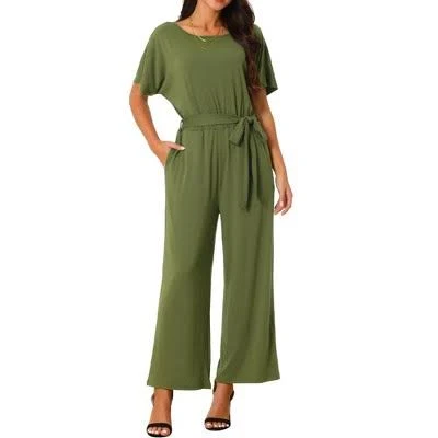 jumpsuit Women's Crewneck Short Sleeve Belted High Waist Wide Leg Jumpsuit with Pockets Target $45.99
