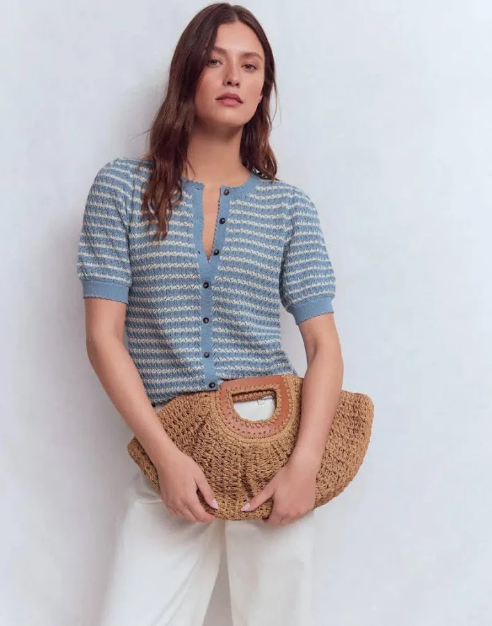 cardigan Women's Dot Pointelle Cardigan In Blue | Size Large ModeSens $140