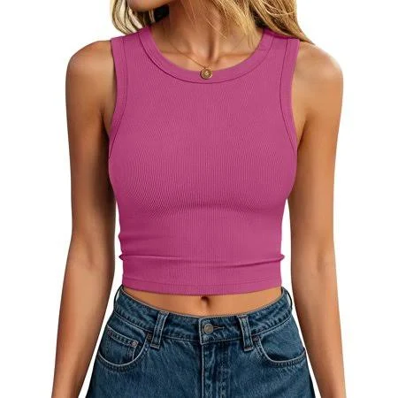 top Women's High Neck Ribbed Knit Slim Fit Crop Tank Tops Walmart - ANRABESS FASHION $11.99