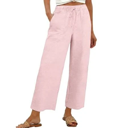 pants Women's High-Waisted Cotton Linen Wide Leg Palazzo Pants with Pockets Walmart - AOIROE $16.36