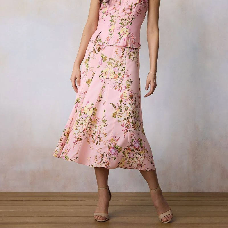 skirt Women's LC Lauren Conrad High-Rise Godet Midi Skirt, Size: XL, Blush Cleo Blooms Kohl's $39.99