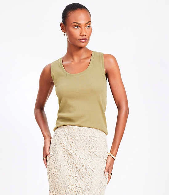 top Women's Loft Perfect Ribbed Scoop Neck Tank Top LOFT $11.32