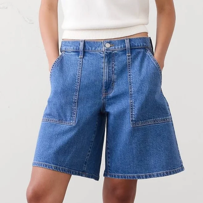 bottoms Women's Mid-Rise Denim Bermuda Shorts Banana Republic Factory $40