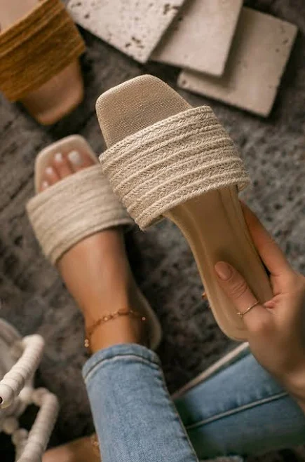 shoes Women's Natural Raffia Espadrille Slide Flat Sandals Square Open Toe eBay - e-fashionstore $16.24