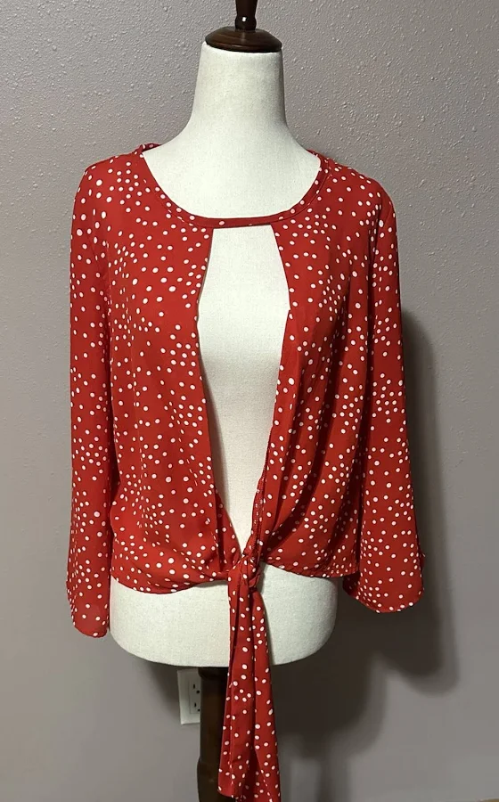 blouse Women's Red And White Polka Dots Blouse Tie Front Crop Top/open Front. eBay $10