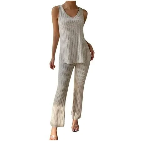 matching set Women's Ribbed Knit Loungewear Set Walmart - cfhntfmh Stores $15.98
