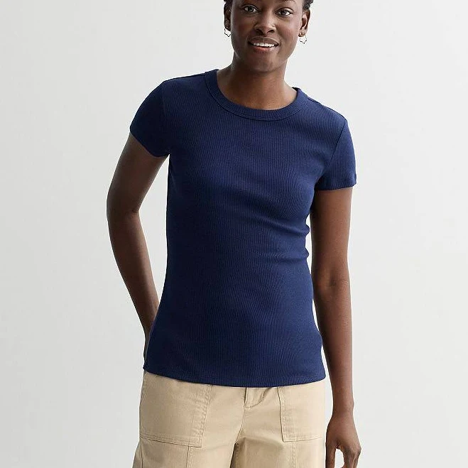 top Women's Sonoma Goods For Life Rib Crewneck Tee, Size: XL, Seattle Navy Kohl's $9.99