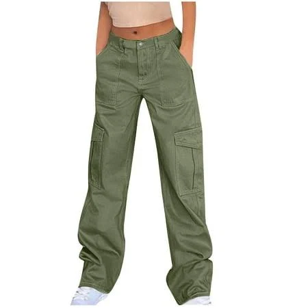 pants Women's Y2K High-Waisted Baggy Stretchy Cargo Pants Walmart - Hurxie Deals $26.2