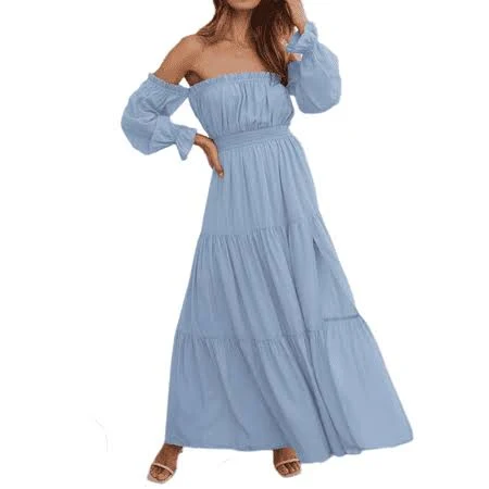 dress Yogafox Women's Boho Off Shoulder Smocked Flowy Maxi Dress Walmart - YOGAFOX $29.99