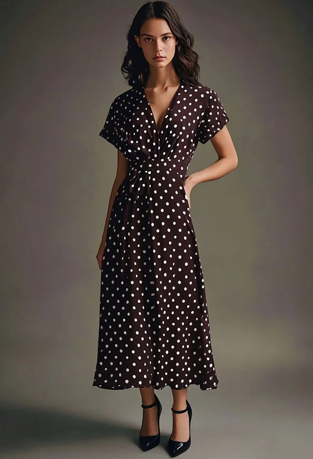 polka dots outfits Zapaka Women's A-Line Chiffon Polka Dot Dress Zapaka $103.5