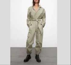 jumpsuit Zara Khaki Green V-Neck Belted Oversized Utility Jumpsuit XS eBay $29