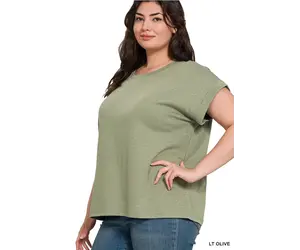 top Zenana Olive Cotton Modal Rolled Sleeve Tee Pico's $27.99