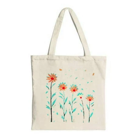 bag ZILE Stylish Canvas Tote Bag with Vibrant Orange & Teal Flower Pattern Perfect for Shopping Travel & Parties - Eco-Friendly & Reusable, Women's, Size: Walmart - The LISENN store $11.7