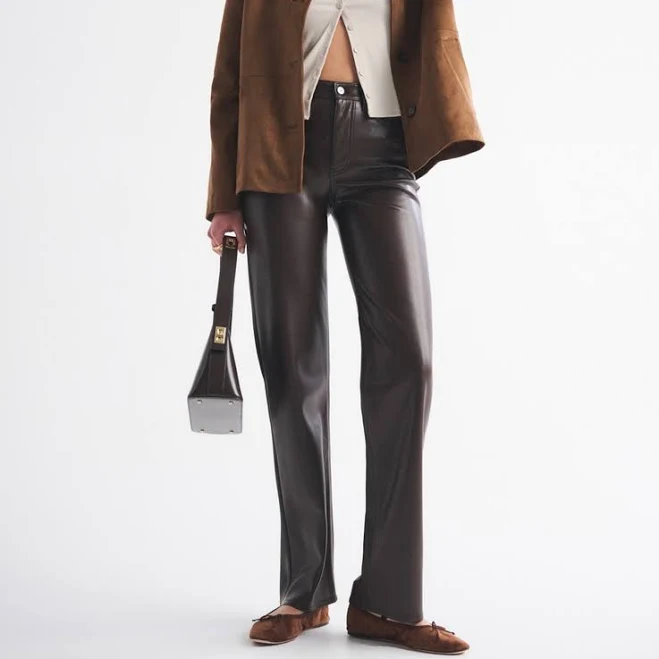 Abercrombie & Fitch Women's High Rise 90s Relaxed Vegan Leather Pants