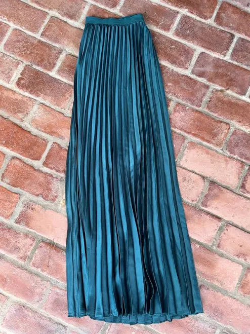 Jade Emerald Pleated Maxi Skirt