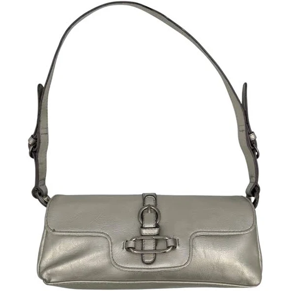 Vintage 90s Y2k Metallic Baguette Bag with Chrome Hardware