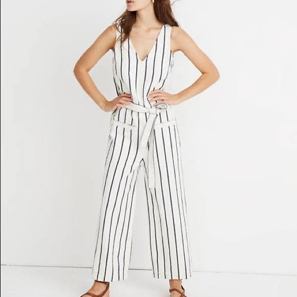 Madewell Pants & Jumpsuits | Madewell White Jumpsuit With Navy Vertical Stripes | Color: Blue/White | Size: Xs | Weiwang1208's Closet