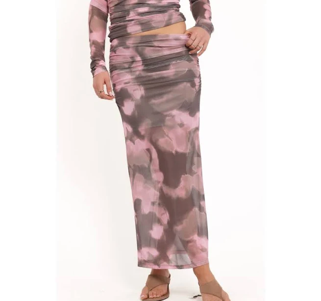 Petal & Pup Women's Caelira Abstract Print Mesh Maxi Skirt