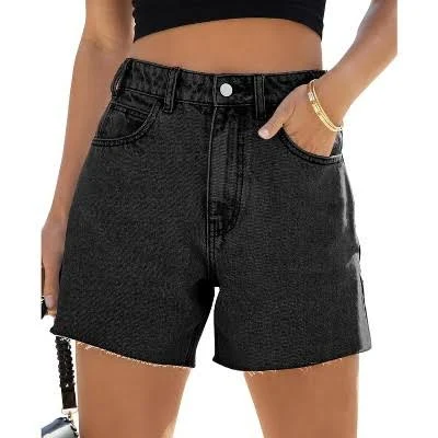 Imily Bela Classic High-Waisted Raw Hem Straight Leg Denim Shorts