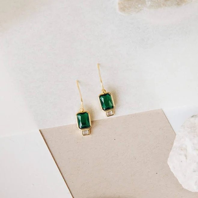 Caitlyn Minimalist 18K Gold Emerald Drop Earrings