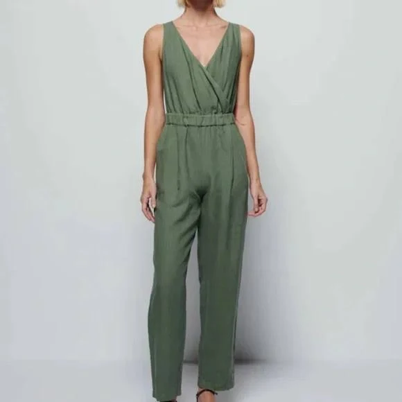 Nation Los Angeles Black Kiara Linen V Neck Straight Leg Jumpsuit
