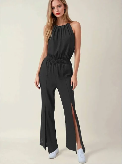 Venus Linen Front Slit Jumpsuit