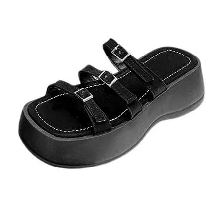 Women's Platform Slide Sandals with Adjustable Buckle