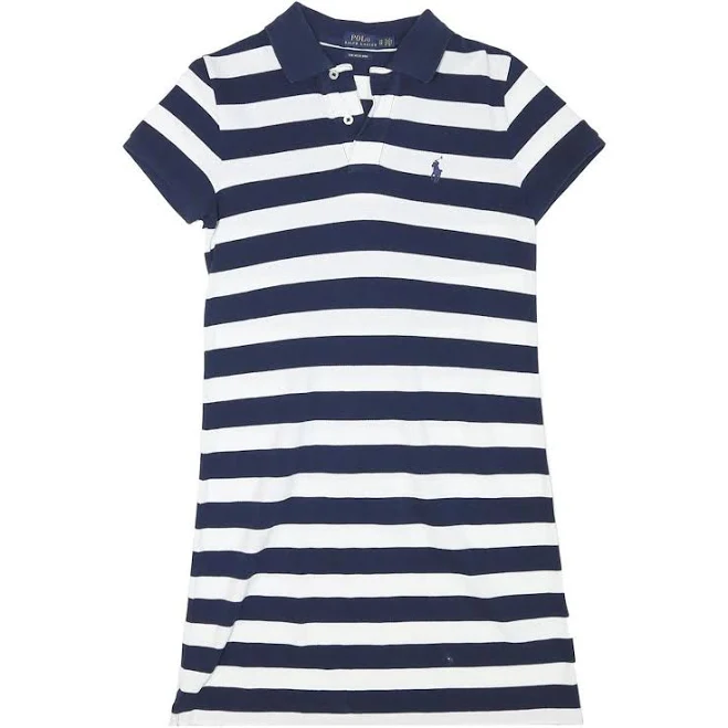 POLO RALPH LAUREN Womens Navy & White Striped Polo Dress Cotton Blend Short