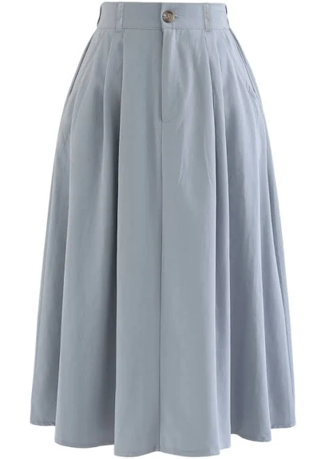 Slant Pocket A-Line Midi Skirt