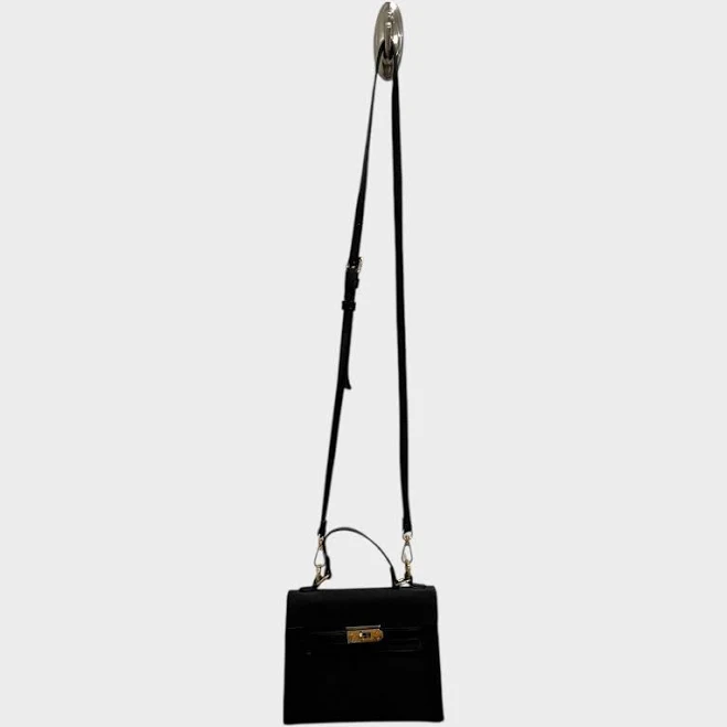 Structured Black Mini Top Handle Bag With Gold Hardware | Color: Black/Gold | Size: Os | Cobbelr's Closet