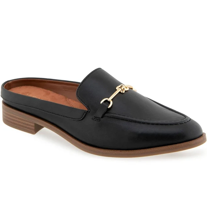Aerosoles Women's Erik Pointed Toe Flat Mules - Black Faux Leather - Size 6W