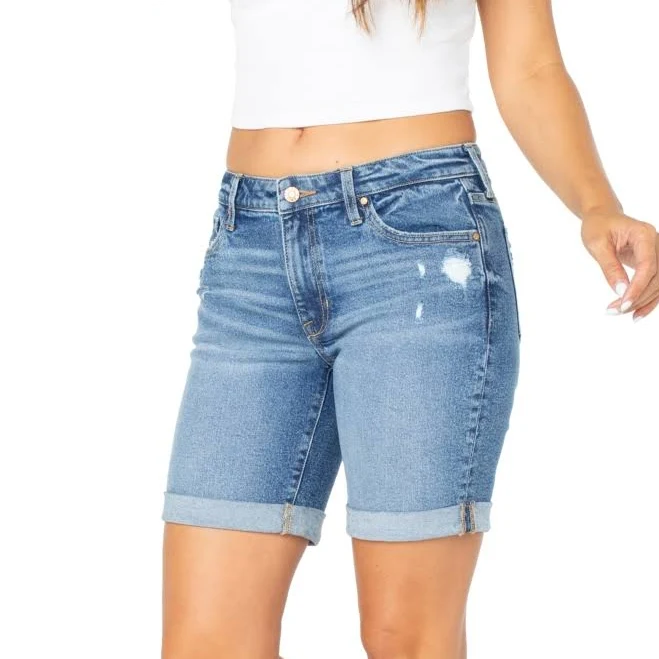 Celebrity Pink Juniors' Cuffed Hem Bermuda Denim Shorts