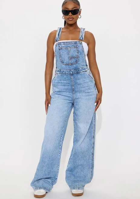 Fashion Nova Women's Typical Rachel Wide Leg Denim Overalls