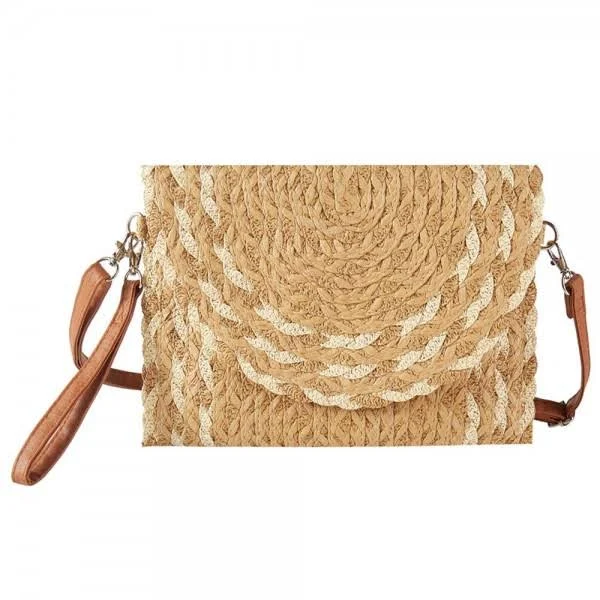Magnetic Closure Woven Straw Clutch Cross Body Bag