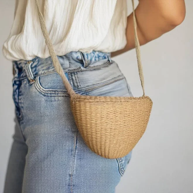 Boho Handmade Woven Straw Crossbody Bag