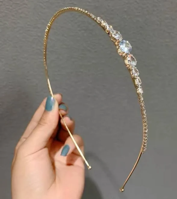 Narrow Rhinestone Gold Headband | Sparkly Hair Accessory