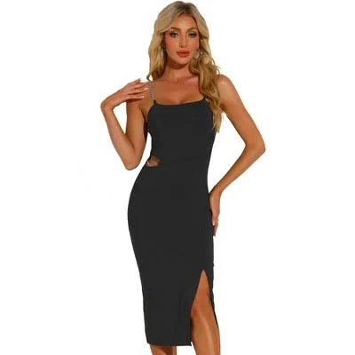 Inspire Chic Women's Spaghetti Strap Cutout Waist Midi Dress