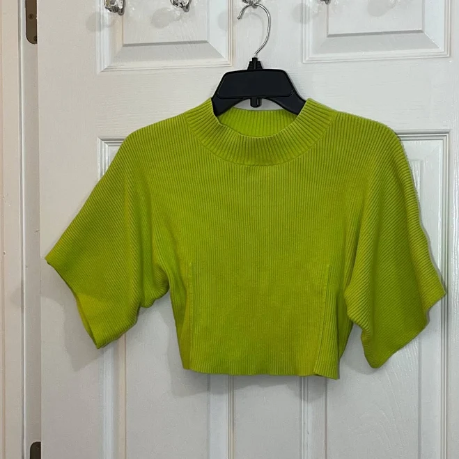 Hanifa Neon Lime Ribbed Knit Crop Top S 100% Cotton Y2k Statement Made