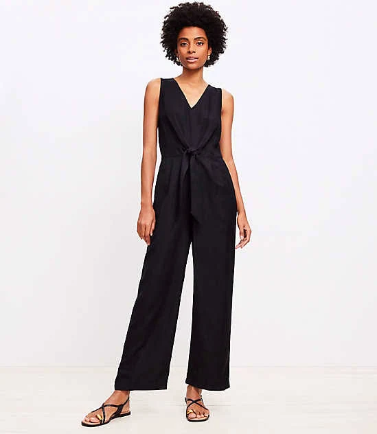 Women's Loft Tie Front Linen Blend Jumpsuit