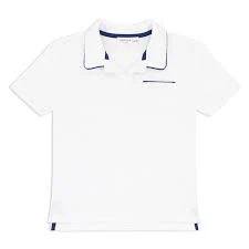 unisex white french terry polo with navy piping